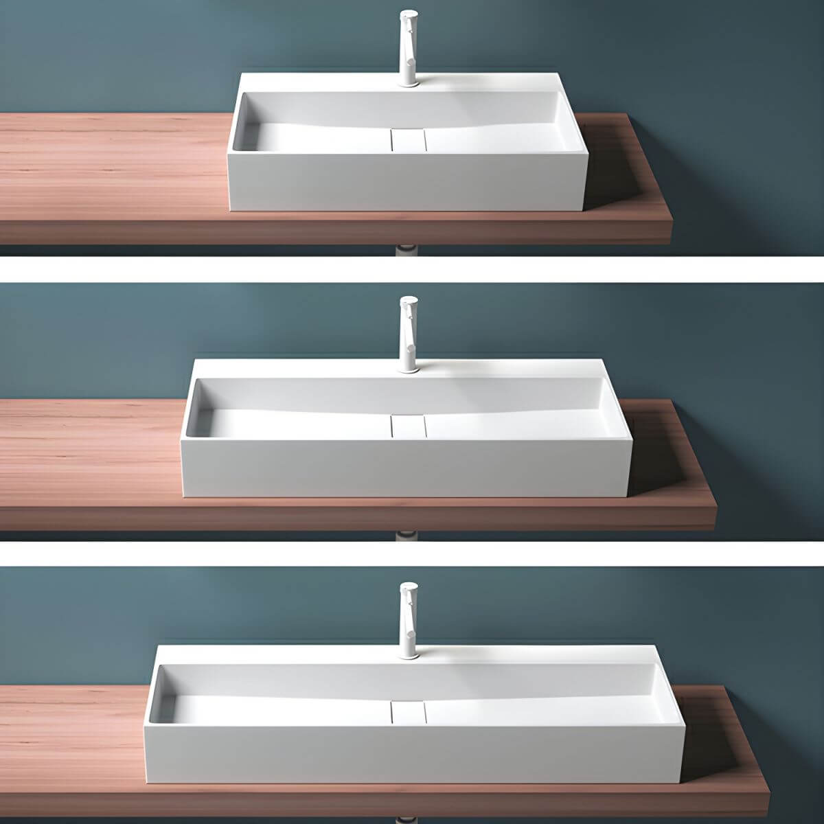 Sleek engineered stone sink with wall-mounted design