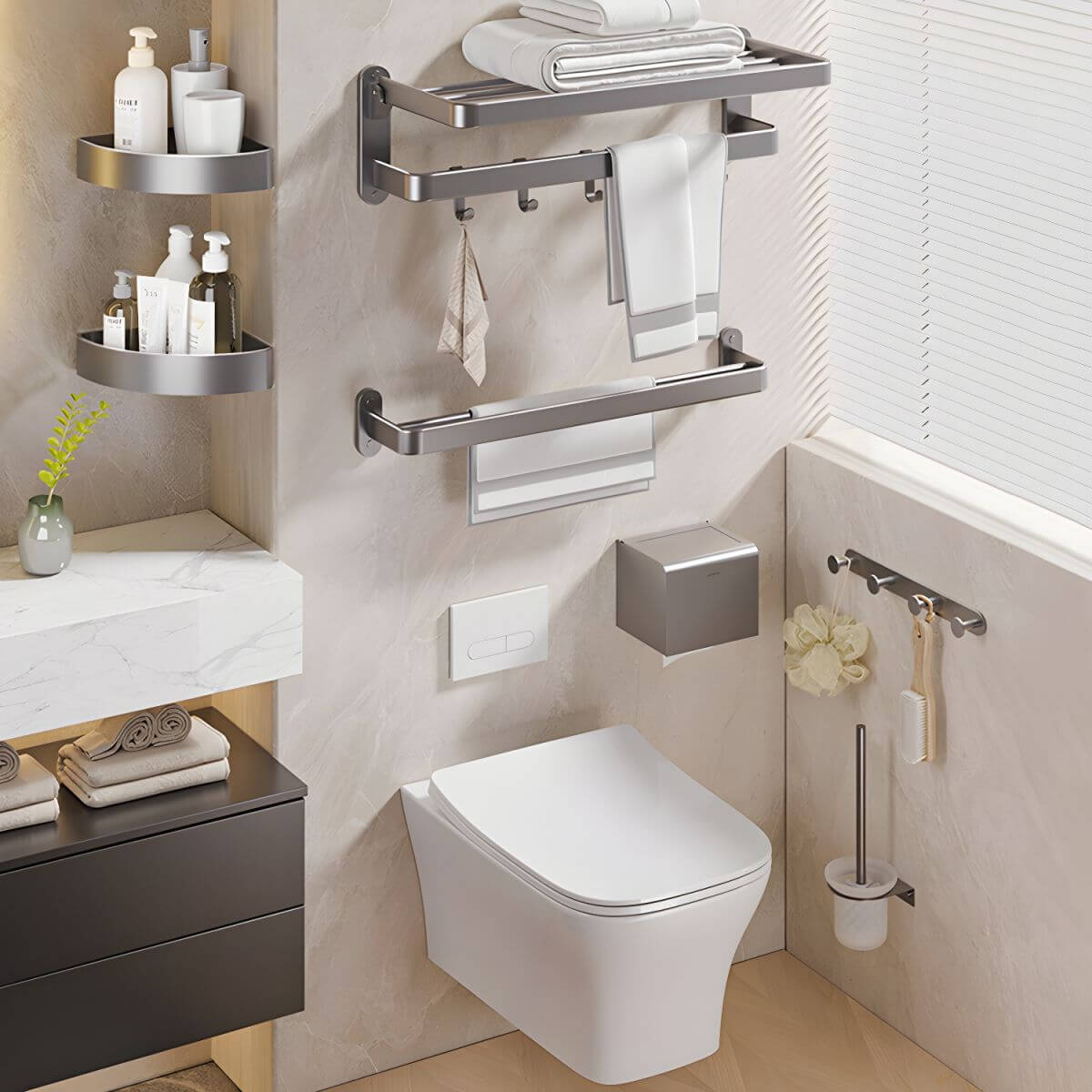 Stylish grey bathroom towel bar