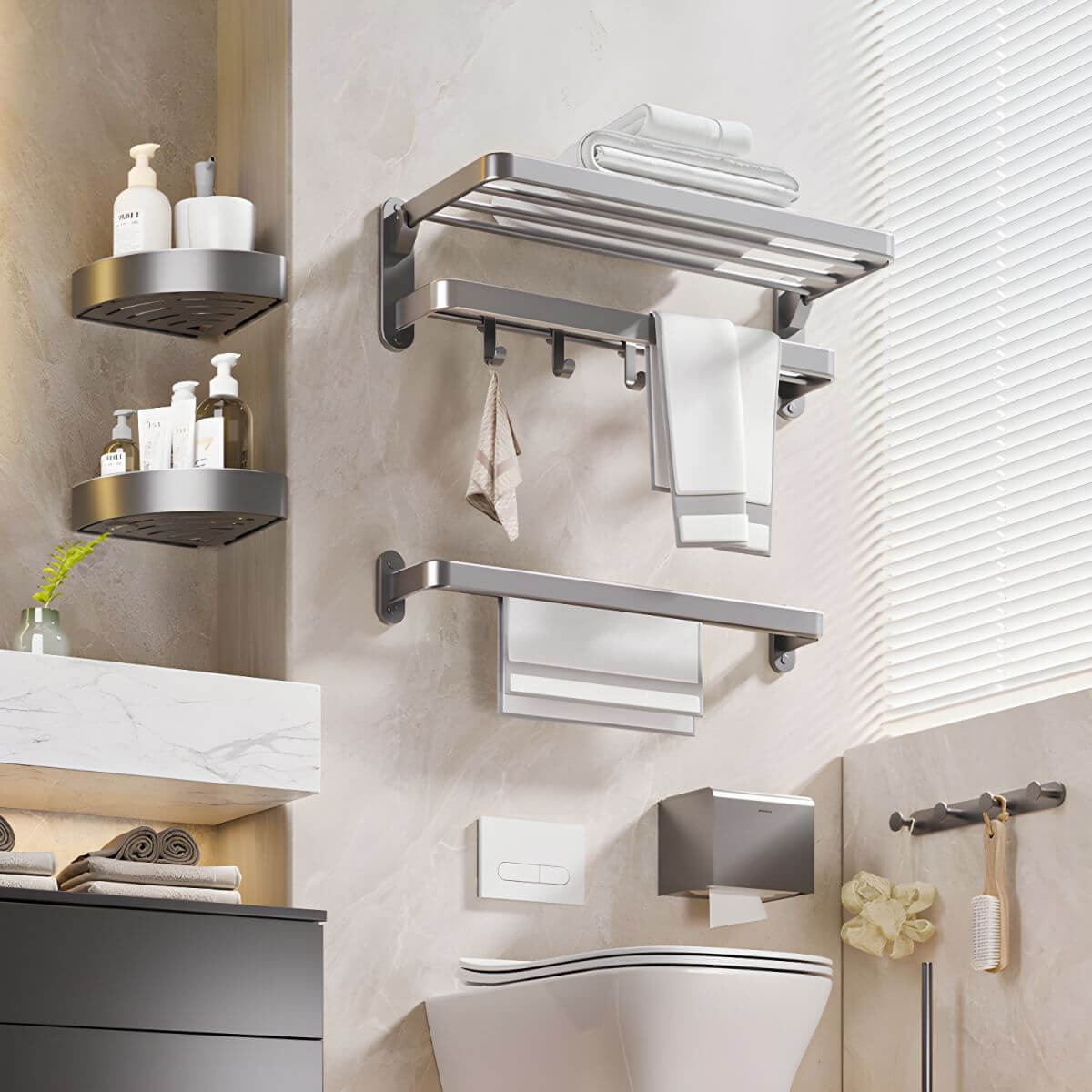 Functional bath shelves for organization