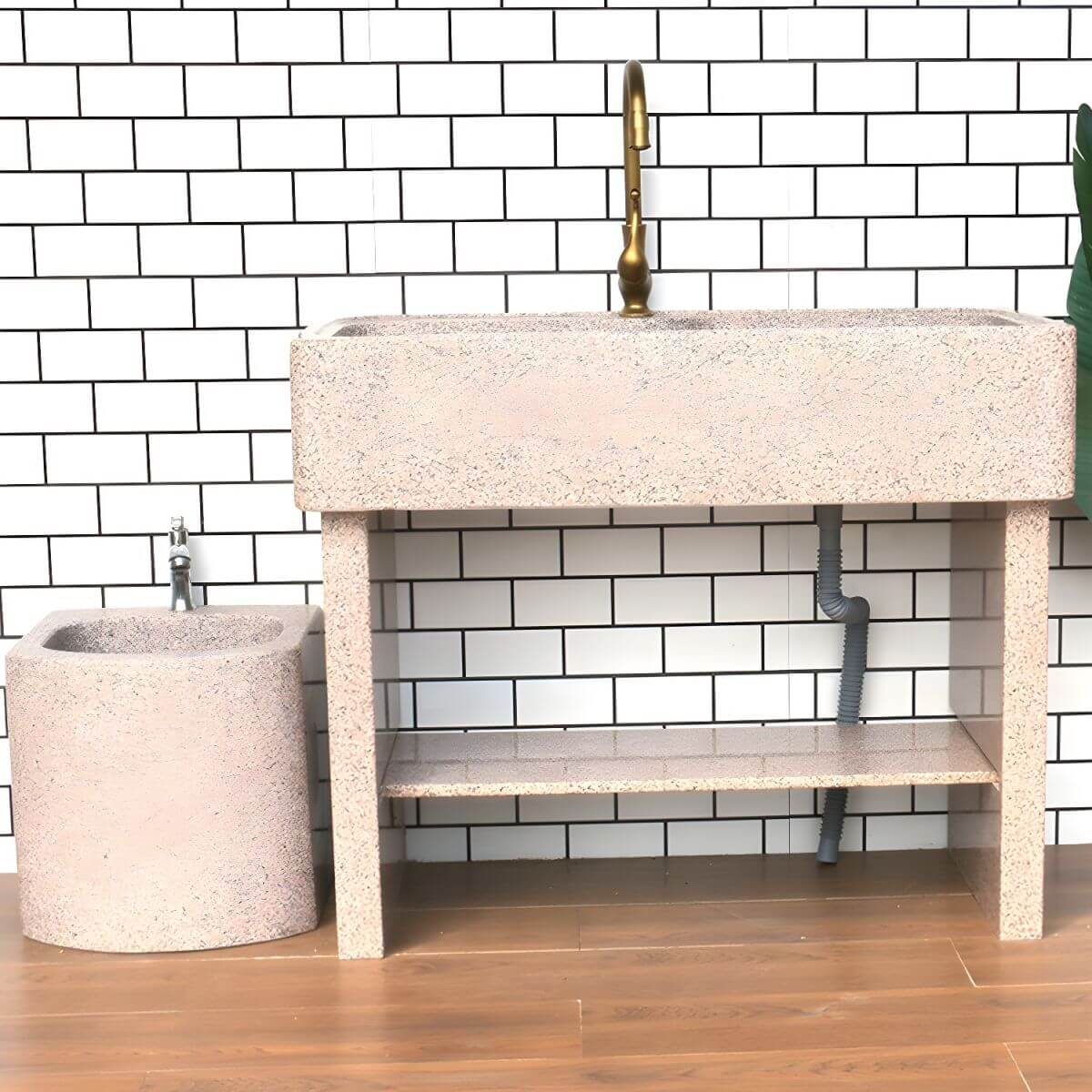 Functional console sink with shelving