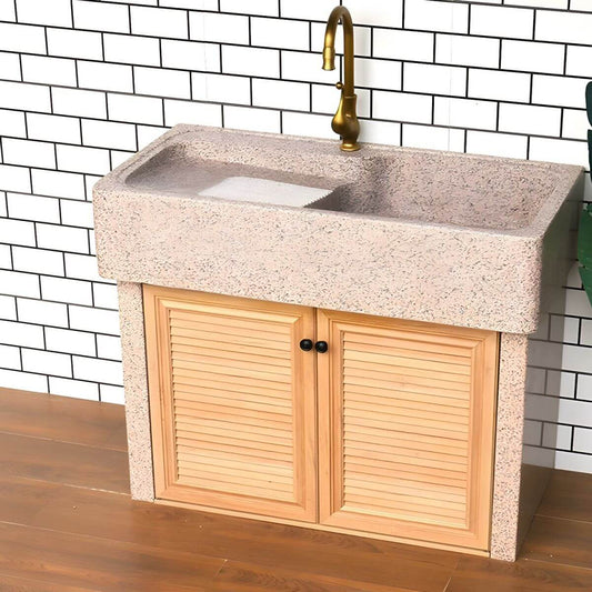 Brown marble rectangular console sink