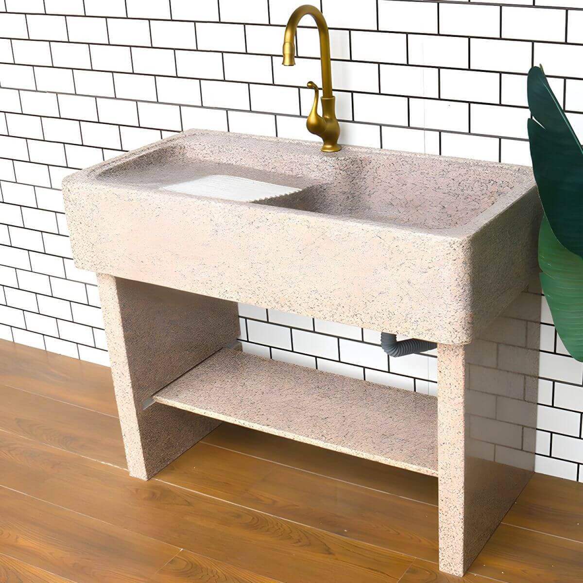 Sleek modern faucet with console sink