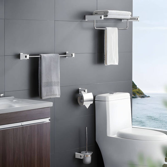 Silver and White Bathroom Accessory Set Overview