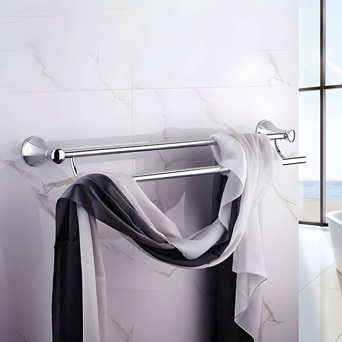 Silver contemporary bathroom accessory set