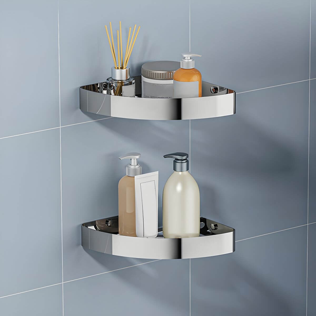 Stylish bath shelf with accessories showcasing modern design