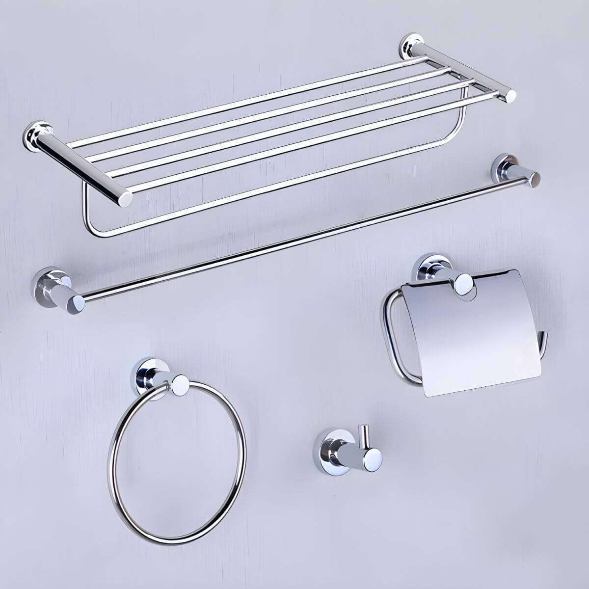 Silver metal towel rack in stylish bathroom