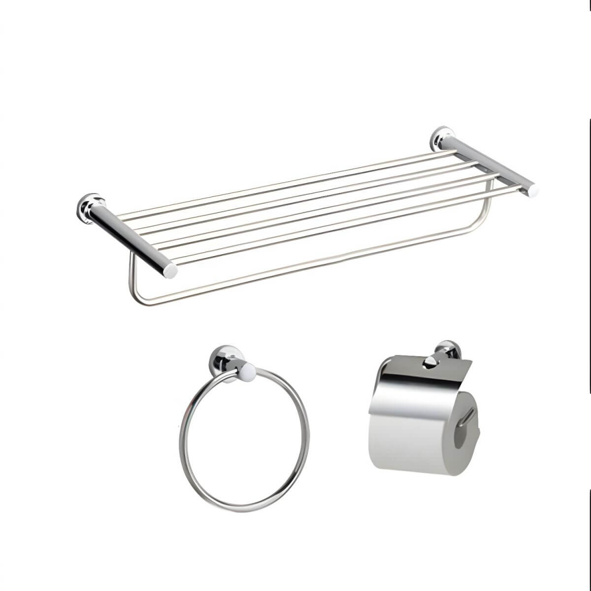 Silver metal towel rack in stylish bathroom