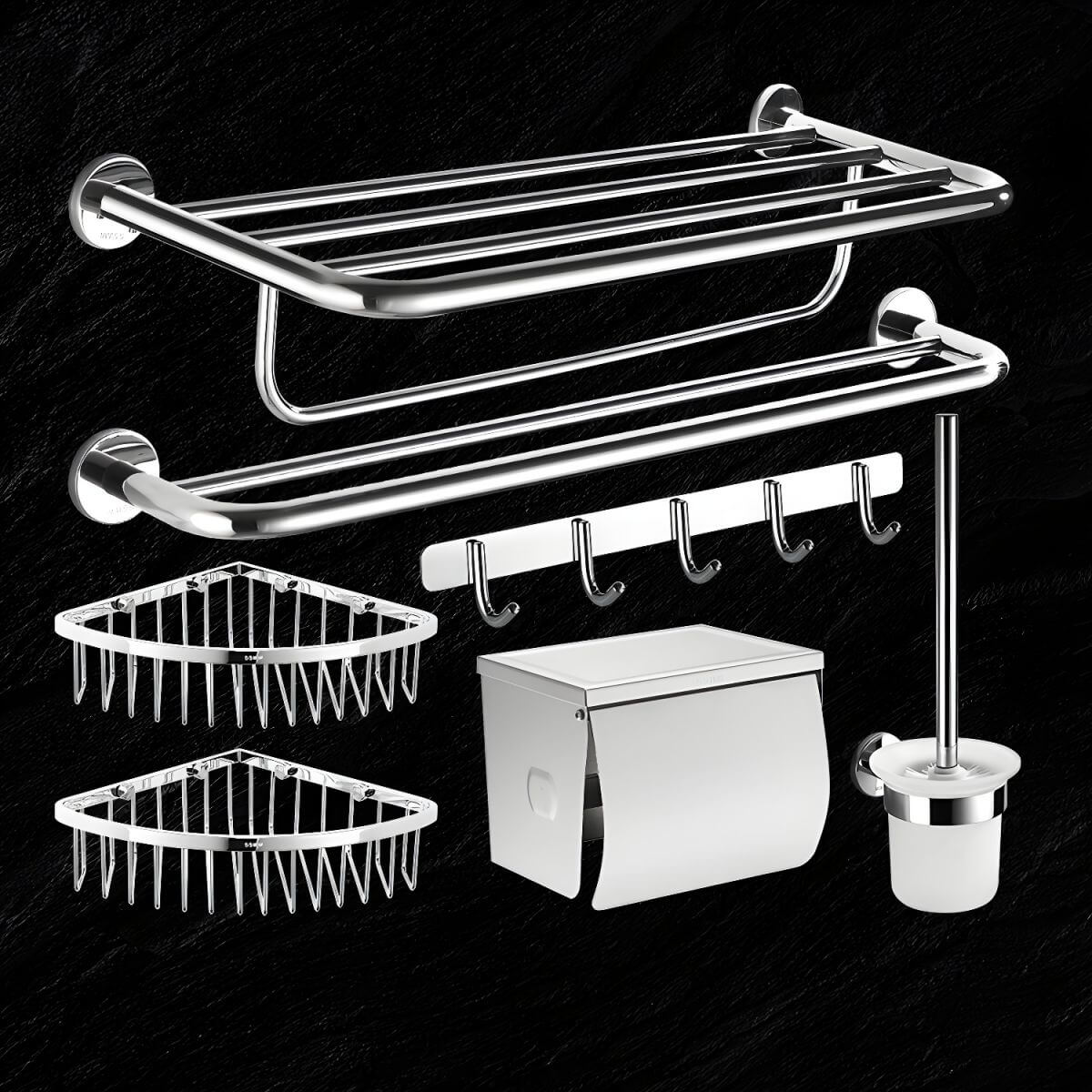 Silver bathroom hardware set overview