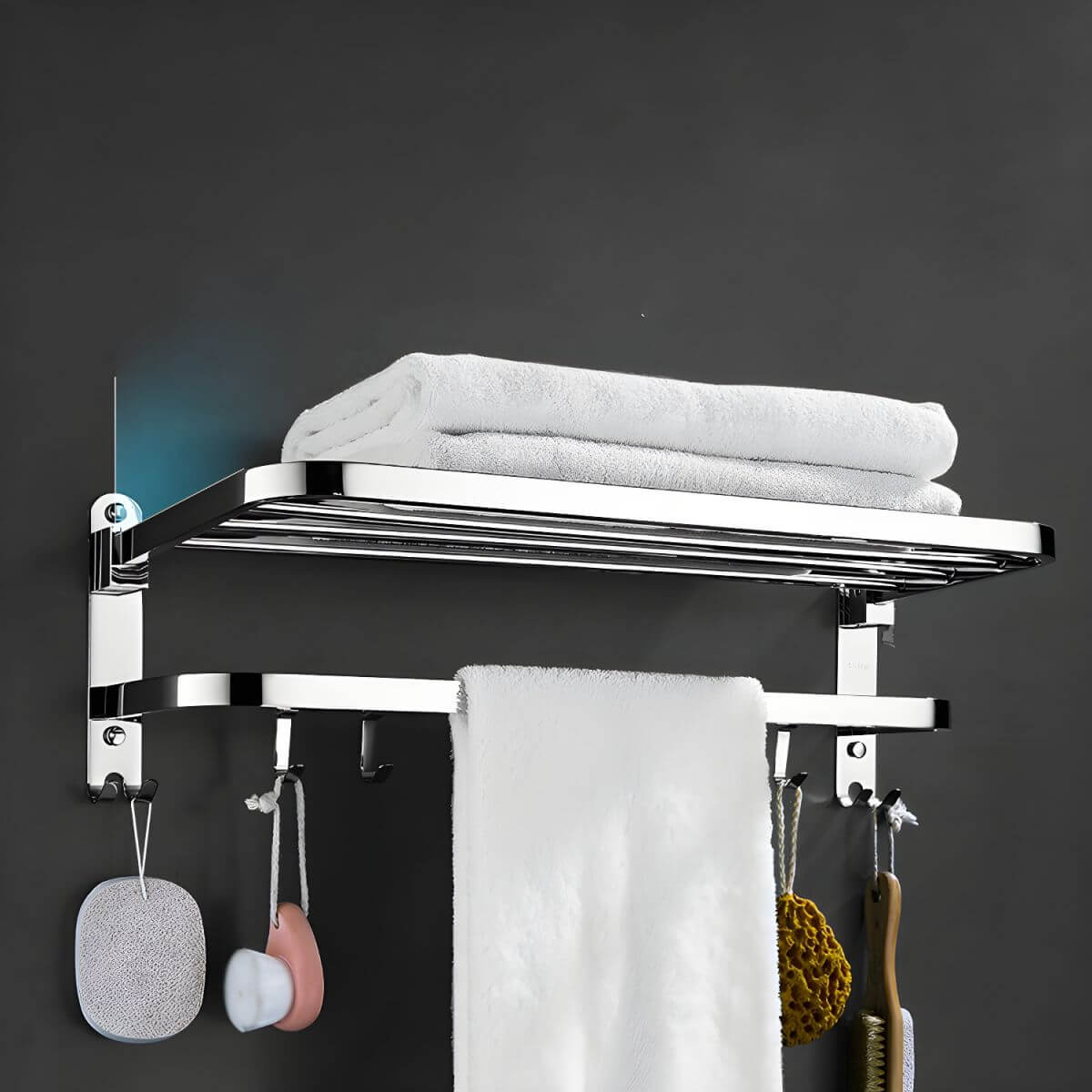 Modern towel rack in silver finish