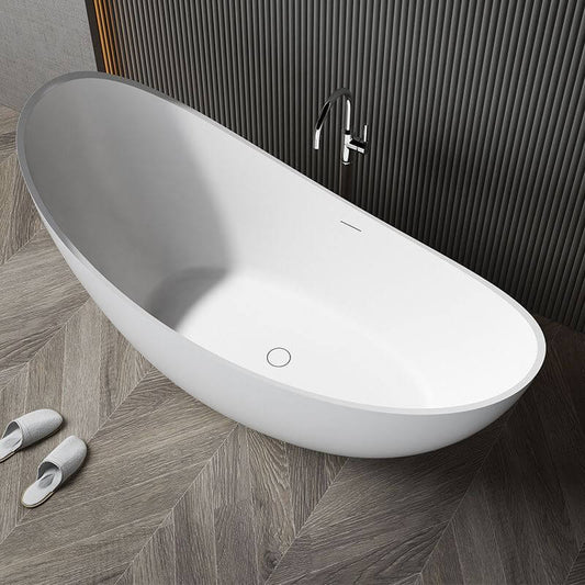 Simple Stone Oblong Freestanding Bathtub in White