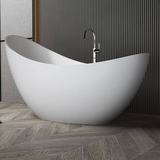 Oblong freestanding stone bathtub with single slipper design for comfortable soaking