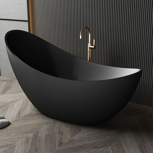 Oblong freestanding stone bathtub with single slipper design for comfortable soaking