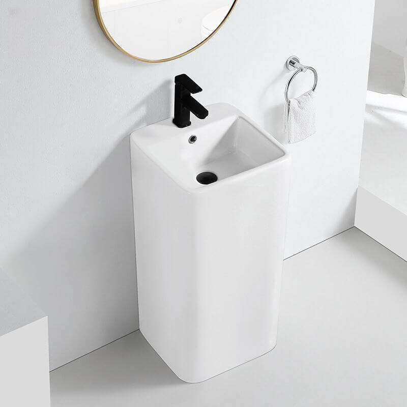 Minimalist rectangular pedestal sink