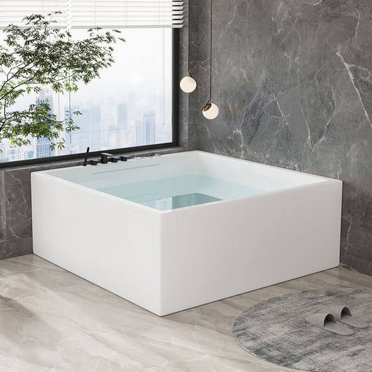 Modern White Bathtub with Back to Wall Design