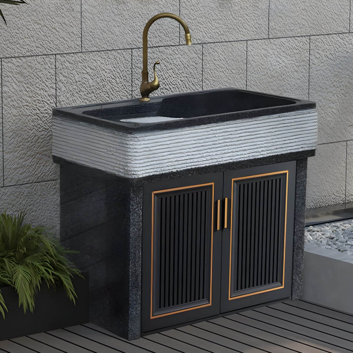 Luxury bathroom features marble rectangular sink