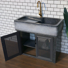 Rectangular stone sink with faucet