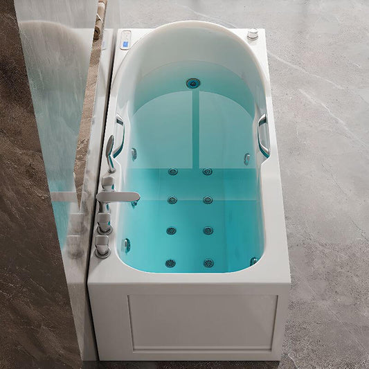 Modern white bathtub with massage feature
