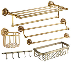 Traditional bathroom hardware set including towel hooks