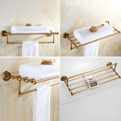 Traditional bathroom hardware set including towel hooks