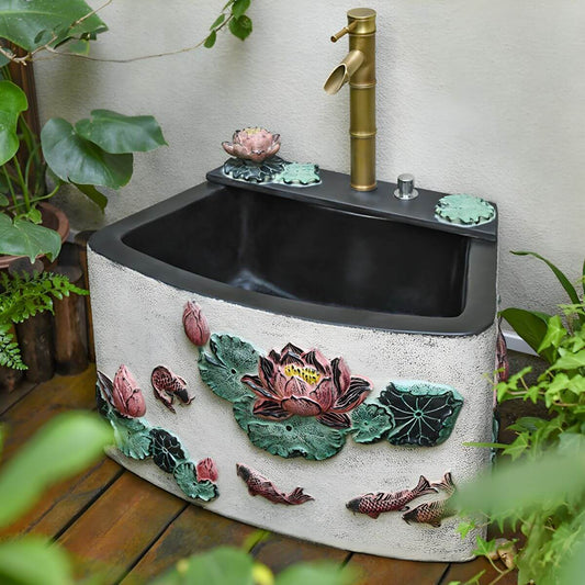 Traditional hand hammered stone bathroom sink