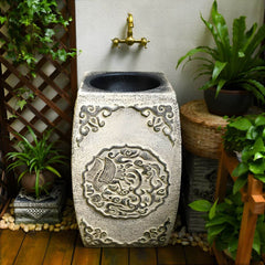 Elegant blue traditional sink on pedestal