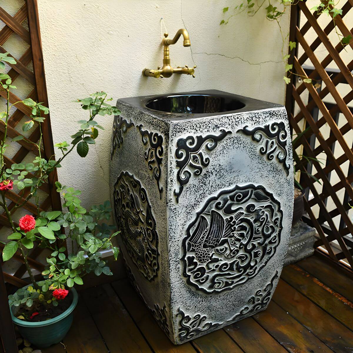 Marble pedestal sink in a vintage bathroom