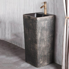 Traditional Square Stone Pedestal Sink in black finish