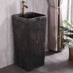 Traditional Square Stone Pedestal Sink in black finish