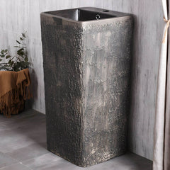 Durable black marble pedestal sink for bathrooms