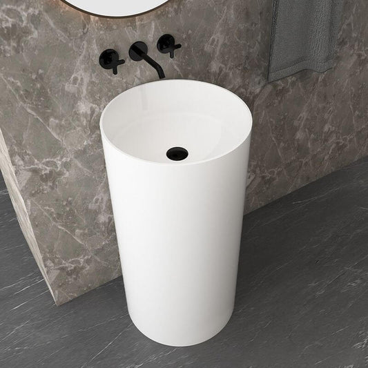 Trendy Circular Ceramic Pedestal Bathroom Sink Bright White