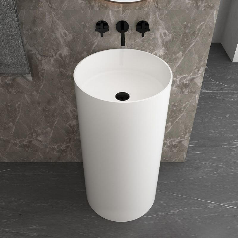 Trendy Circular Ceramic Pedestal Bathroom Sink Matte White