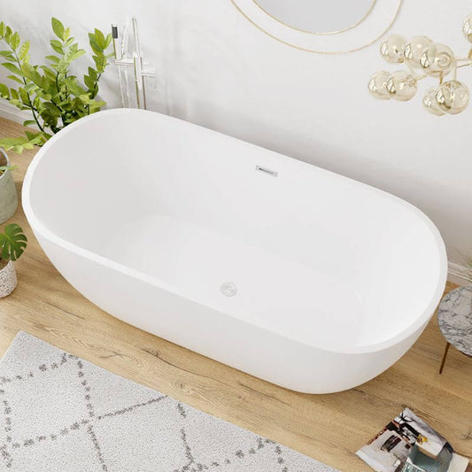 Trendy Lucite Oblong Freestanding Roll Top Soaking Bathtub in White