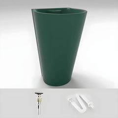 Red U-shaped pedestal sink with modern finishes