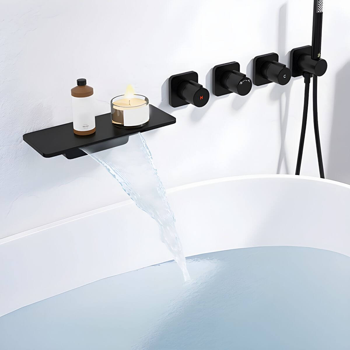 silver bathtub spout with waterfall faucet