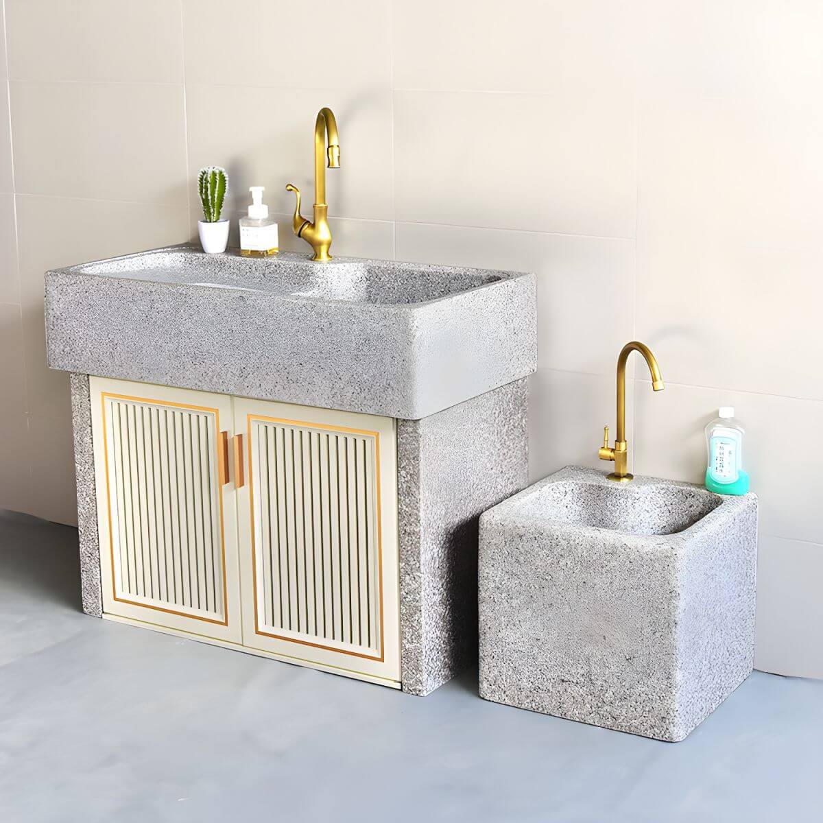 Rectangular sink and grey marble faucet design