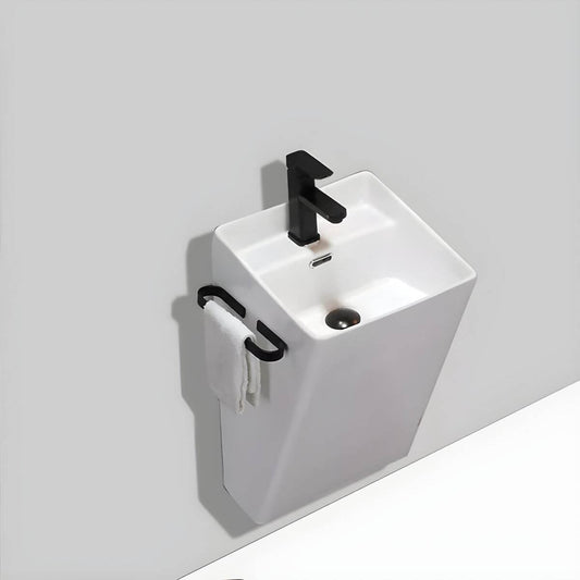 White ceramic rectangular sink mounted on wall