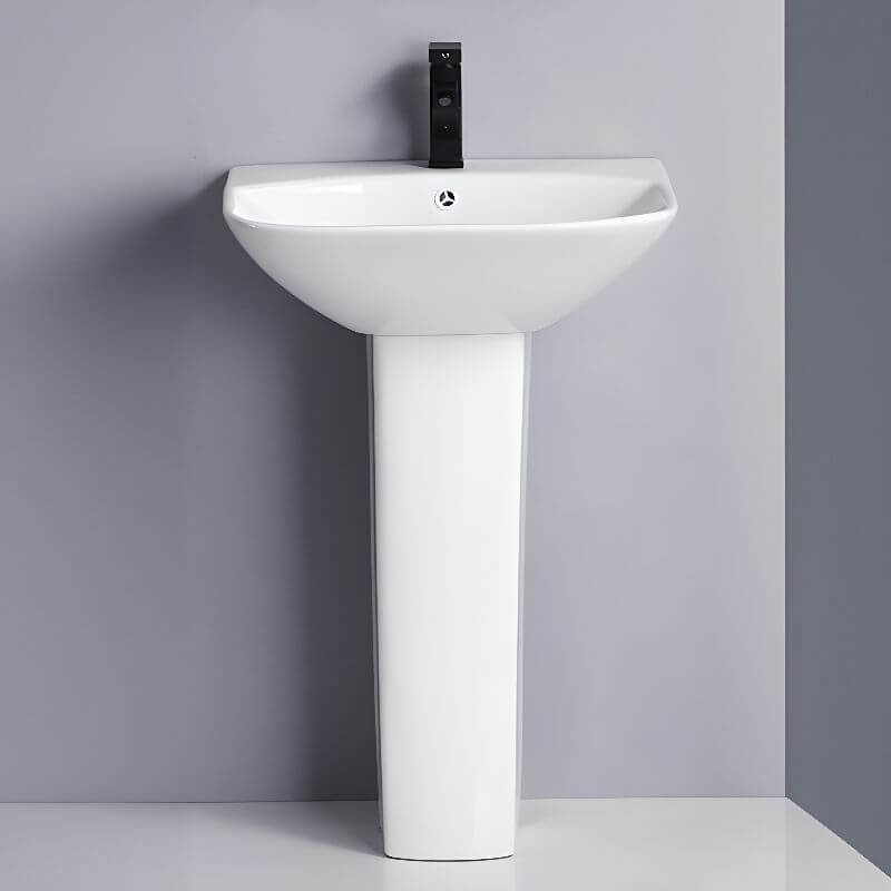 Ceramic pedestal sink included with supply line and shutoff valve