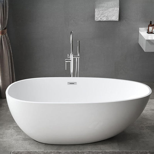 Weiße zeitgenössische ovale freistehende Badewanne mit zwei Griffen