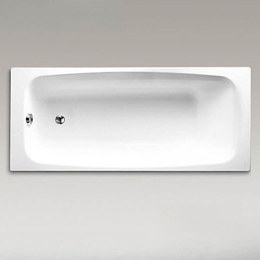 White modern rectangular bathtub with handles