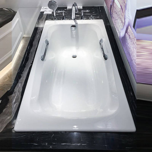 Drop-in bathtub against a modern bathroom backdrop