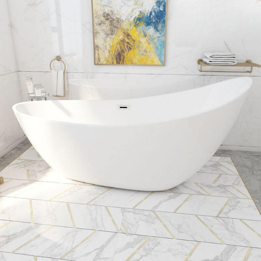 white modern elliptical freestanding bathtub from an angle