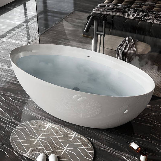 White oval freestanding bathtub
