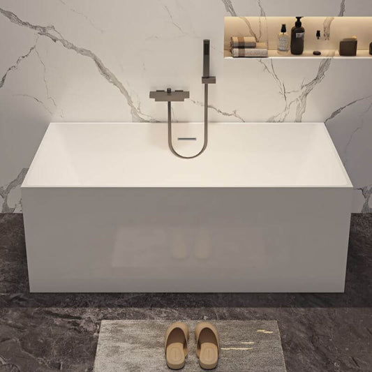 White rectangular bathtub with back to wall design