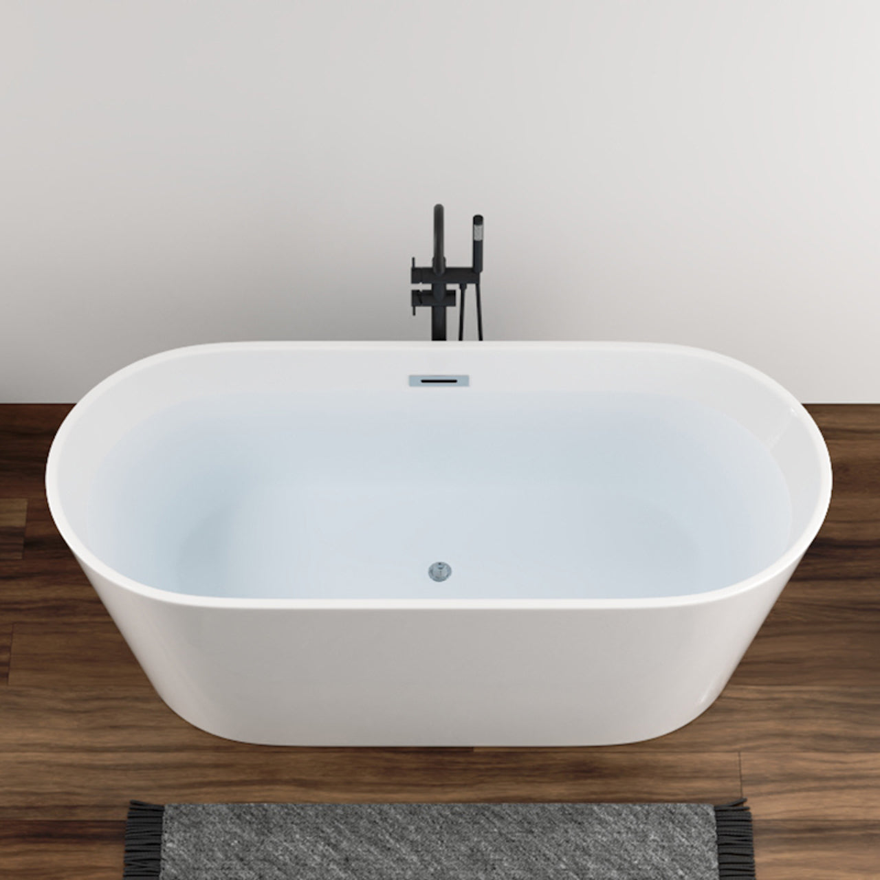 Luxurious White Acrylic Single-Person Soaking Bathtub with 63-Inch Oval Design