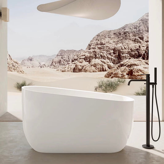 Elegant 49-inch glossy white acrylic oval bathtub for a serene soak