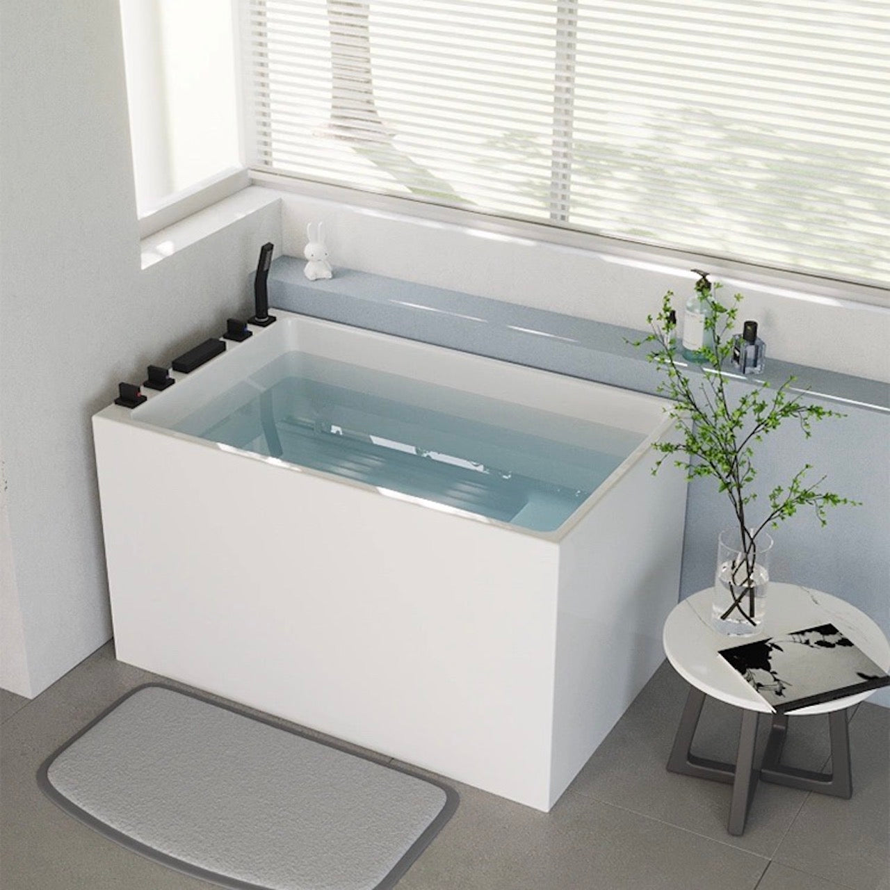 Spacious 47-inch white acrylic bathtub perfect for deep soaking