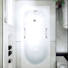 Cast Iron Rectangle White Contemporary Freestanding Bathtub with Roll Top Soaking Design, 59"L x 28"W x 17"H Bathtubs