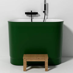Ink Freestanding Bathtub with Seat, Roll Top Oval Design in Simplistic Style for Soaking, 39.4"L x 22.8"W x 29.5"H, Tub Bathtubs
