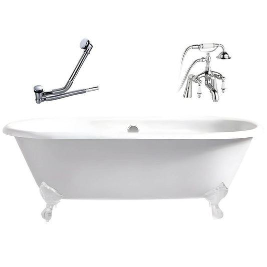 Oval porcelain enameled cast iron clawfoot soaking bathtub with roll top design, 78cm x 59.5cm