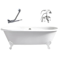 Modern Oval Porcelain Enameled Cast Iron Clawfoot Soaking Bathtub in Roll Top Design - 78cm x 59.5cm Bathtubs